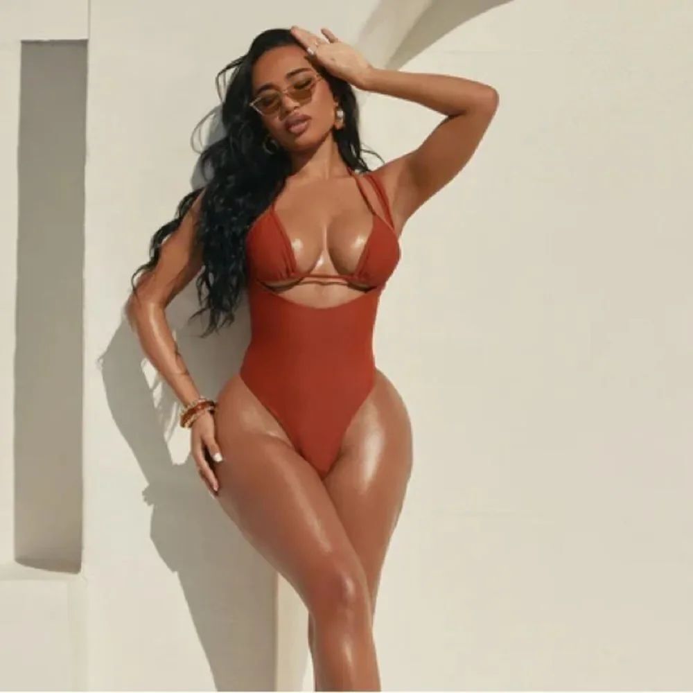 Leia Layered Triangle 1 Piece Swimsuit - Rust